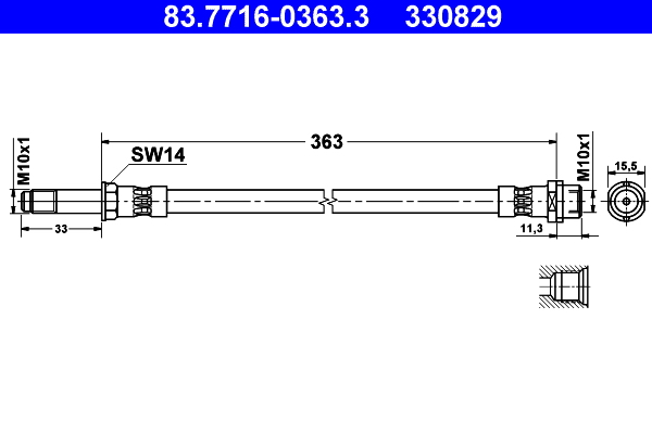 ATE 330829 Fékcső, gumifékcső