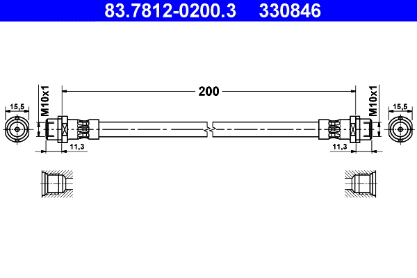 ATE 83.78120200.3 Fékcső, gumifékcső