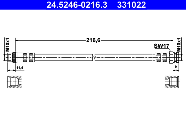 ATE 24.52460216.3 Fékcső, gumifékcső