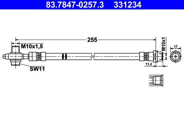 ATE 221275 83.7847-0257.3 - Fékcső, gumifékcső