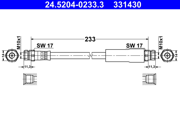 ATE 221103 24.5204-0233.3 - Fékcső, gumifékcső