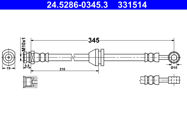 ATE 24.52860345.3 Fékcső, gumifékcső