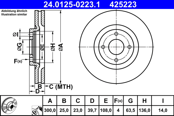 ATE 493550 24.0125-0223.1 DISK PLO?A FORD 24.0125-0223.1 PR. ECOSPORT 1.0 ECOBOOST 17-> D300/25