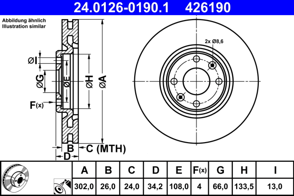 ATE 318212 24.0126-0190.1 DISK PLO?A CITROEN 24.0126-0190.1 PR DS4 11->D302/26