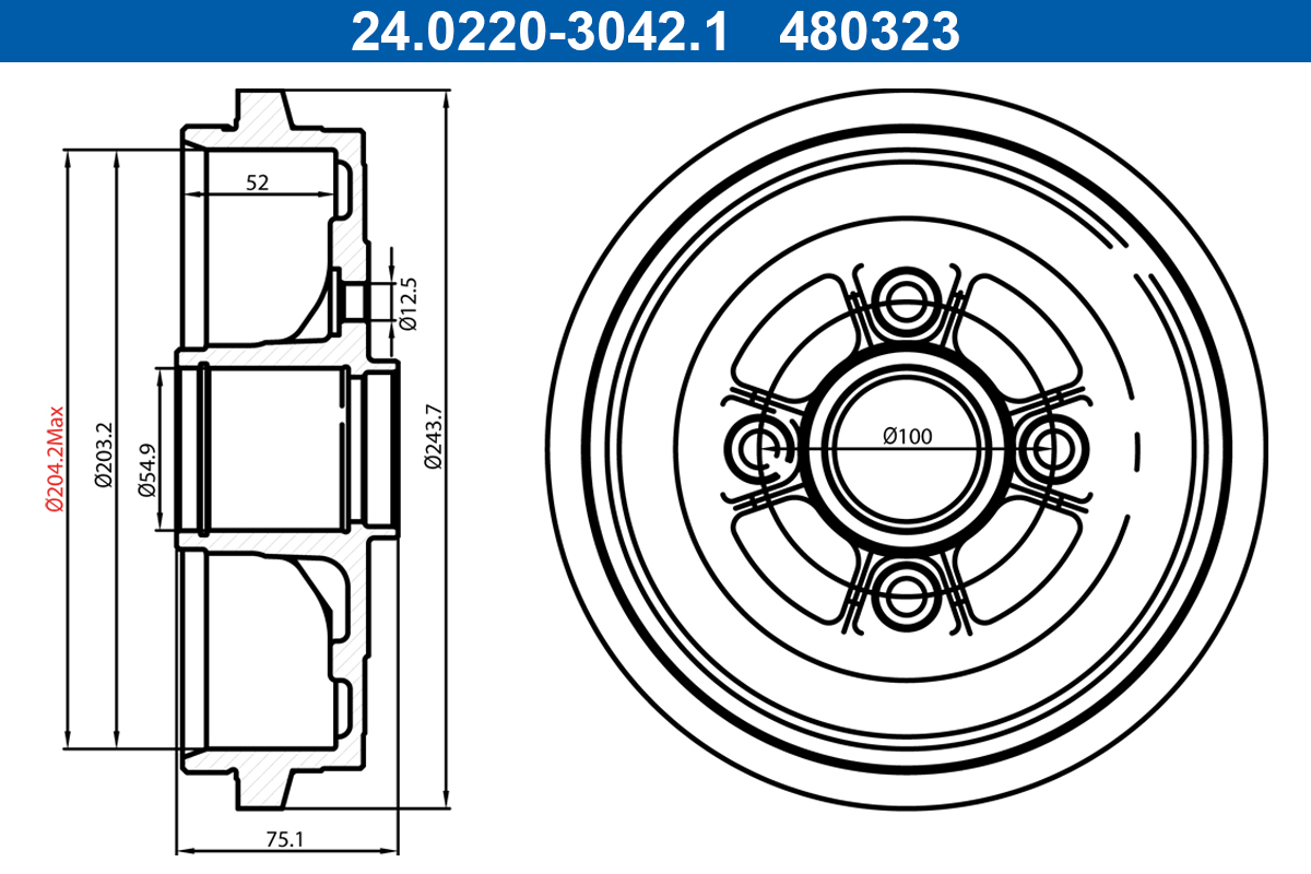 ATE 24.0220-3042.1 BĘBEN HAM. NISSAN T. MICRA/NOTE 1,2/1,5 DCI 10-16 BEZ ŁOŻYSKA