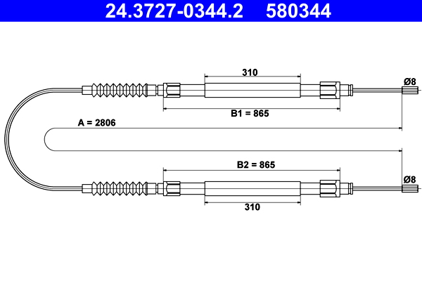 ATE 152965 24.3727-0344.2 - Kézifék bowden, kézifék kötél