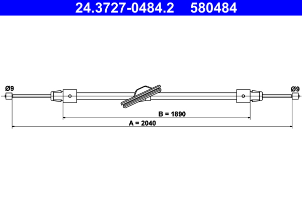 ATE 398613 24.3727-0484.2 - Kézifék bowden, kézifék kötél