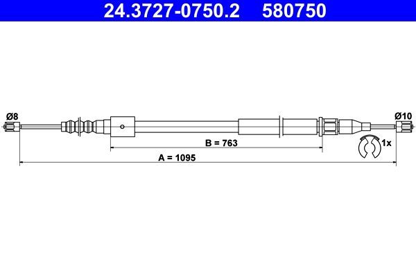 ATE 580750 Kézifék bowden, kézifék kötél