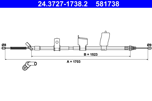 ATE 24.3727-1738.2 Kézifék bowden, kézifék kötél