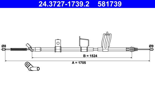 ATE 24.3727-1739.2 Kézifék bowden, kézifék kötél