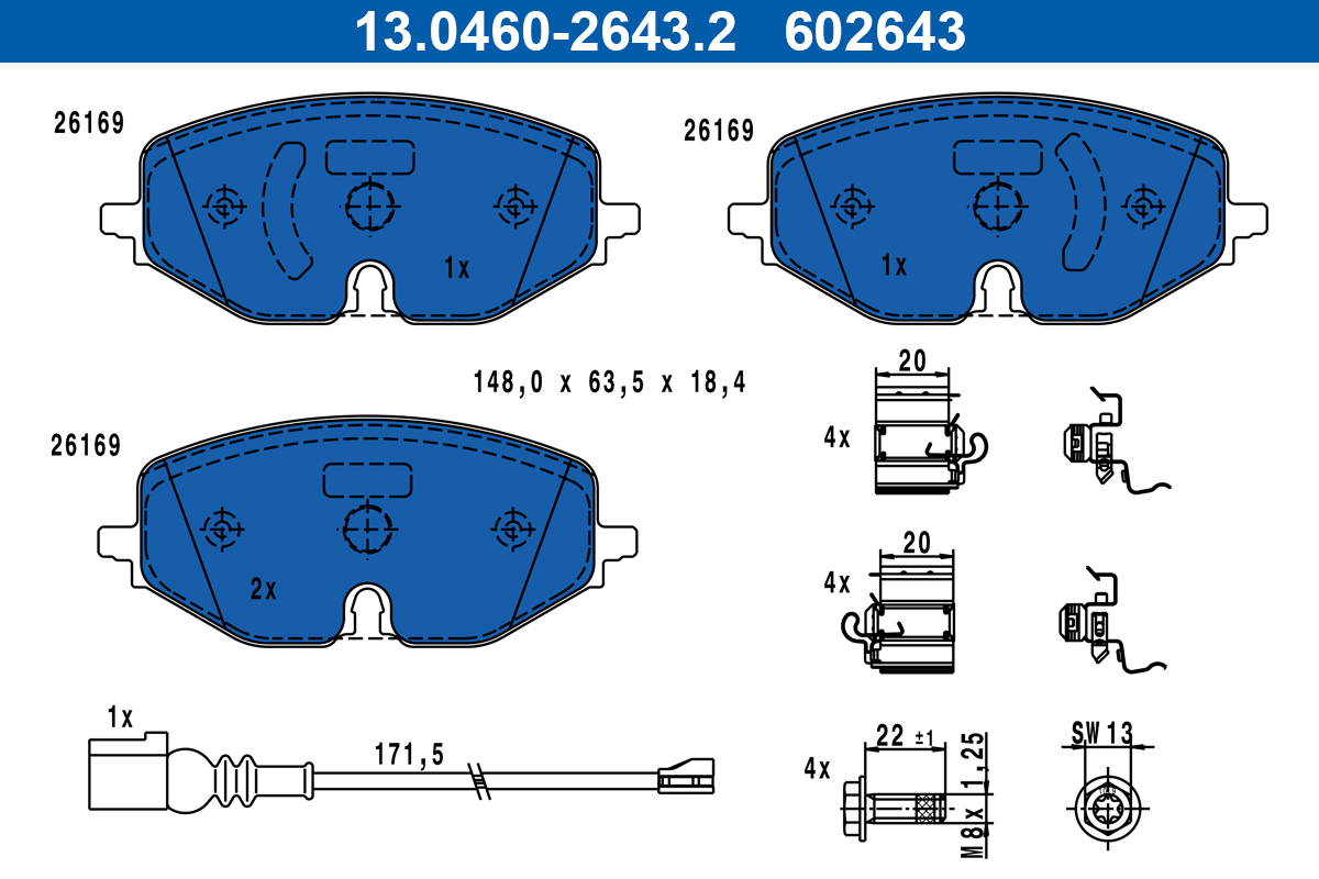 ATE 13.0460-2643.2 KLOCKI HAM. VW P. CADDY/GOLF 1,0-2,0 19-