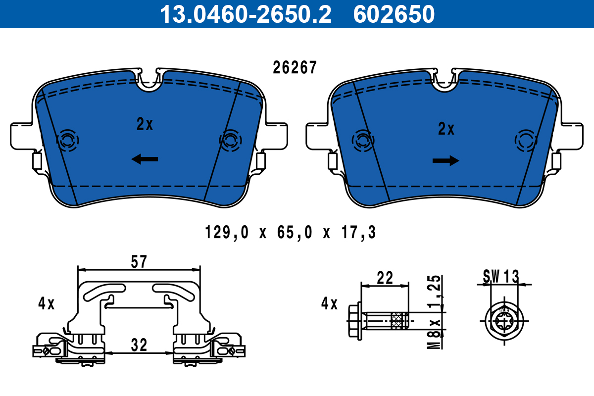 ATE 480827 13.0460-2650.2 DISK PL VW 13.0460-2650.2 ZAD.TOUAREG,A6 C8,Q7 3.0 TDI 4MOTION 18->