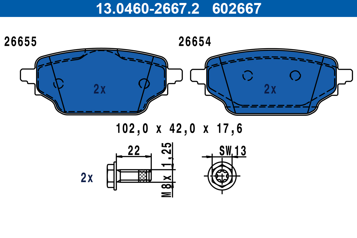 ATE 13.0460-2667.2 KLOCKI HAM. RENAULT T. KANGOO 1,3/1,5 BLUE DCI 21-