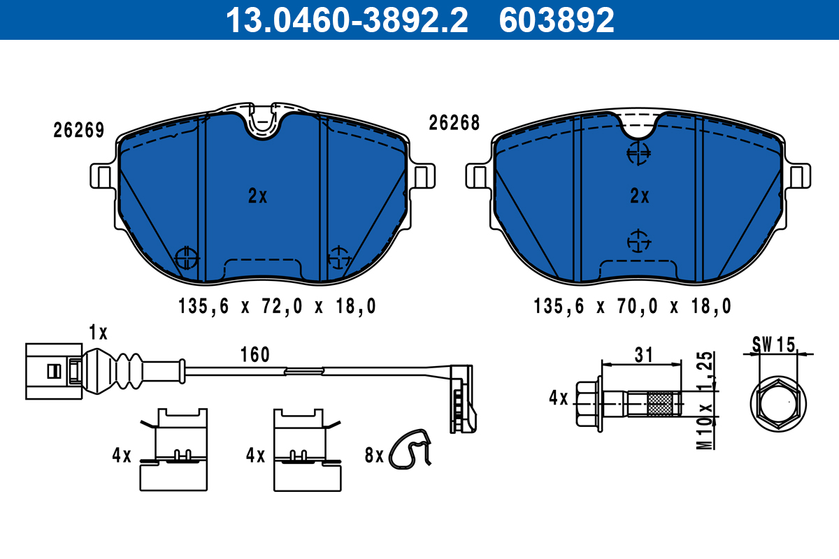 ATE 467495 13.0460-3892.2 DISK PL VW 13.0460-3892.2 PR.TRANSPORTER VI,MULTIVAN VI 2.0 TDI 20->