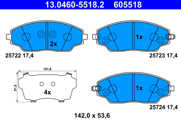 ATE 13.0460-5518.2 Fékbetét készlet, tárcsafék