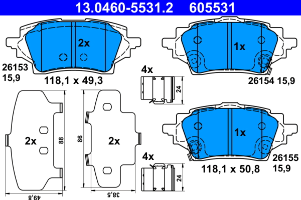 ATE 499784 13.0460-5531.2 DISK PL TOYOTA 13.0460-5531.2 ZAD.COROLLA 1.8 HYBRID 18->