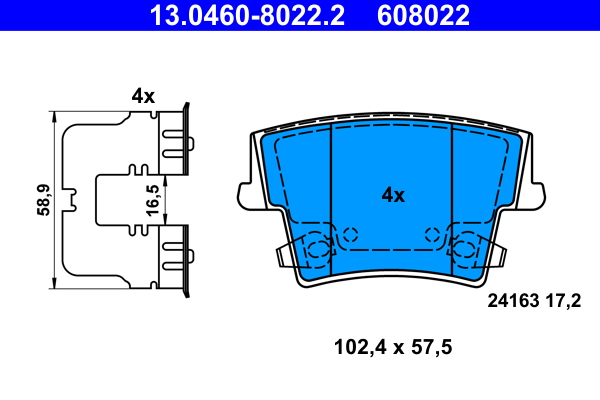 ATE 13.0460-8022.2 KLOCKI HAM. CHRYSLER T. 300 C 2,7-6,1 04-