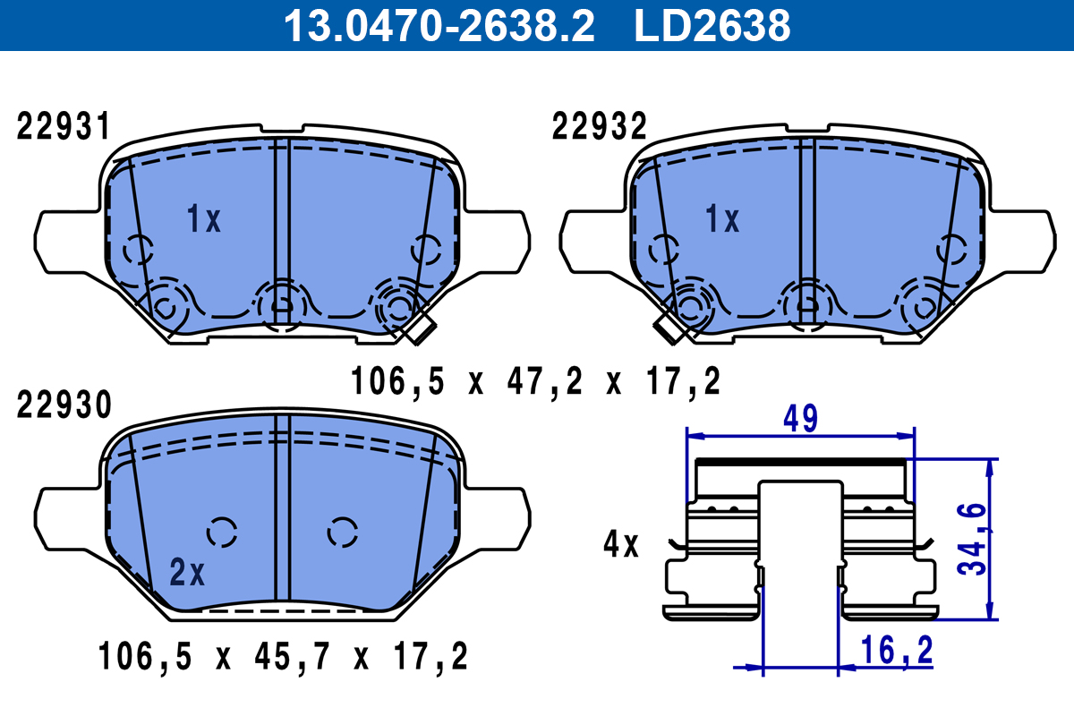 ATE 13.0470-2638.2 KLOCKI HAM. OPEL T. MOKKA 1,4-1,8 12- CERAMIC