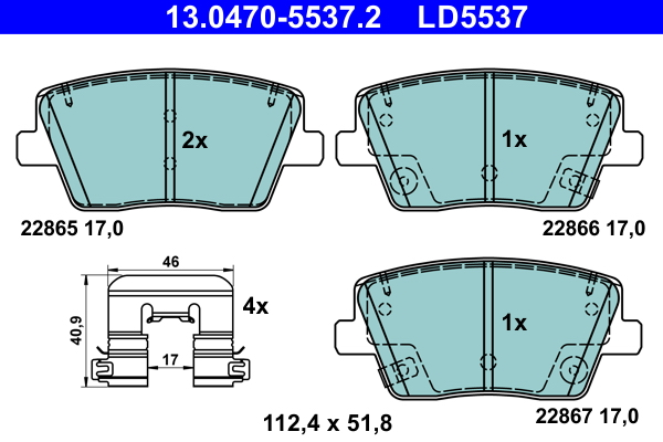 ATE 13.0470-5537.2 KLOCKI HAM. HYUNDAI T. I30 2,0 17- CERAMIC