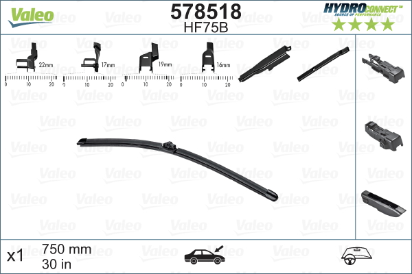 VALEO 578518 Valeo HydroConnect ablaktörlő  30 /750mm -fordítot