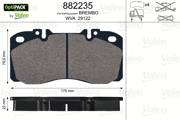 VALEO V882235 Fékbetét készlet, tárcsafék