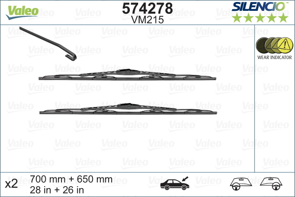 VALEO 574278 Ablaktörlő lapát 2db (VM215) /Vez./Ut.o.  SILENCIO