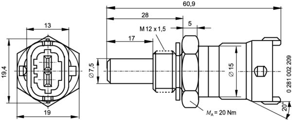 BOSCH 0281002209 Vízgomba, hűtővíz hőmérséklet jeladó, érzékelő