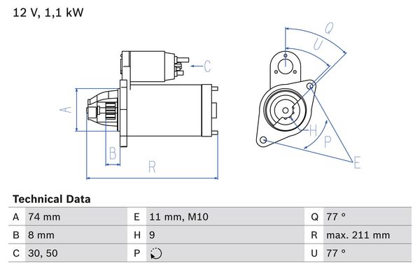 BOSCH 0986016500090 Önindító