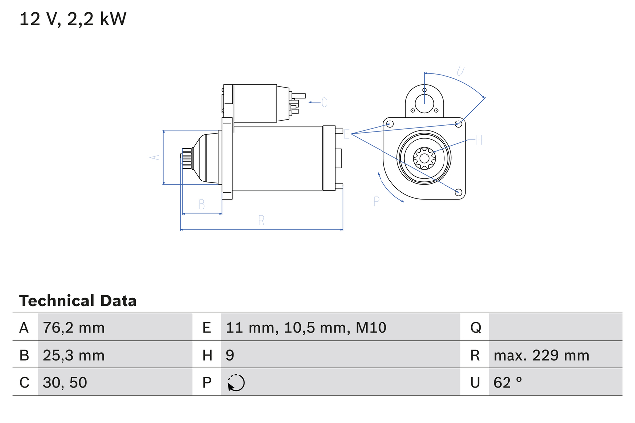 BOSCH 0986024050 Önindító  Q7 3.0 TDI 10-