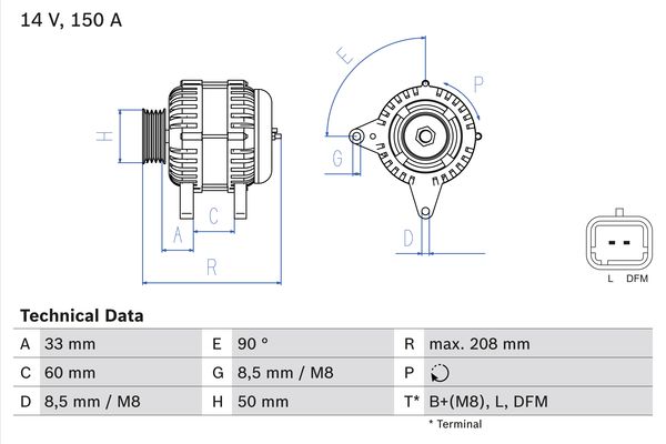 BOSCH 0986047390 ALTERNATOR 150A NISSAN INTERSTAR 2.5 DCI 02-10