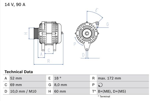 BOSCH 0986080030 ALTERNATOR 90A  JUMPER 2.8HDI 02-06,  D