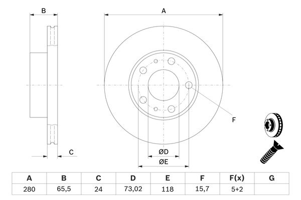 BOSCH 1000942024 0986478434 - Első féktárcsa