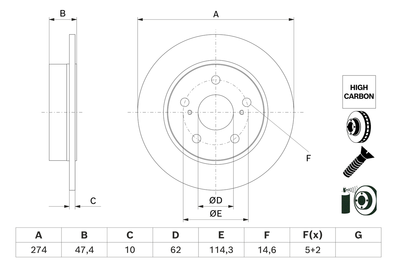 BOSCH 0986479H73 TARCZA HAM. TOYOTA T. COROLLA 1,2-2,0 18-