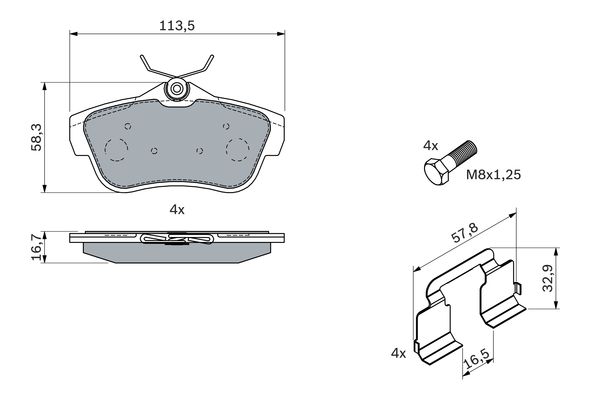 BOSCH 1001774859 0986494192 - HÁTSÓ FÉKBETÉT KÉSZLET