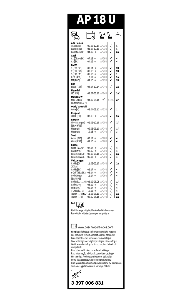 BOSCH 1004033117 3397006831 - Ablaktörlő lapát