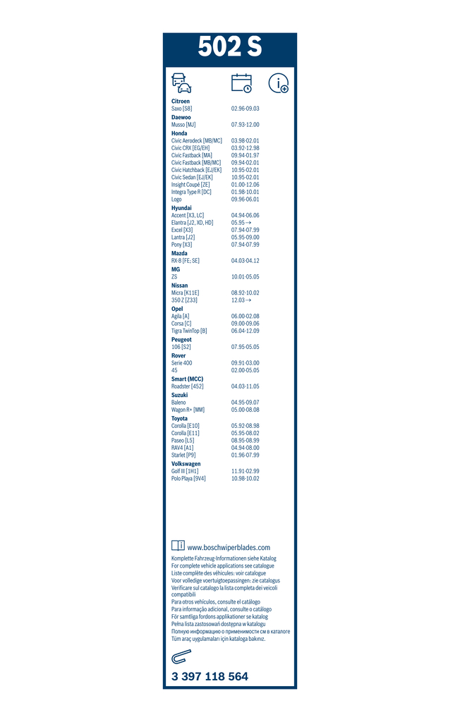 BOSCH 001 044 3 397 118 564 - Ablaktörlő lapát