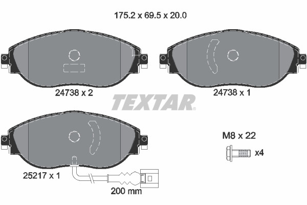 TEXTAR 233 586 2473801 - Fékbetét készlet, tárcsafék