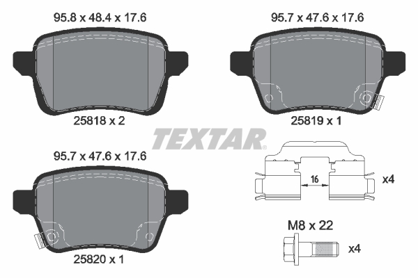 TEXTAR 2581802 Fékbetét készlet, tárcsafék