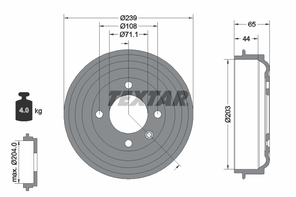 TEXTAR 94049500 B?BEN HAM. PEUGEOT T. 208 1,2-1,6 19- BEZ ?O?YSKA