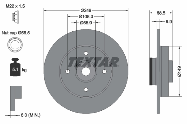 TEXTAR 92133303 FÉKTÁRCSA