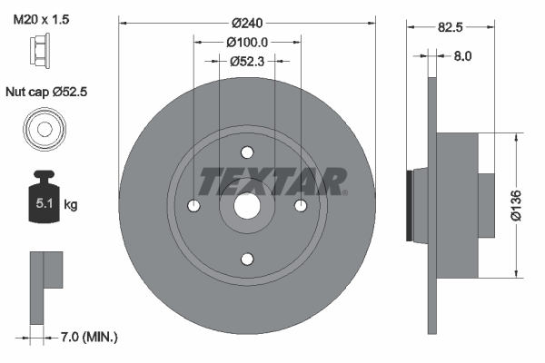 TEXTAR 240 579 92154403 - Féktárcsa