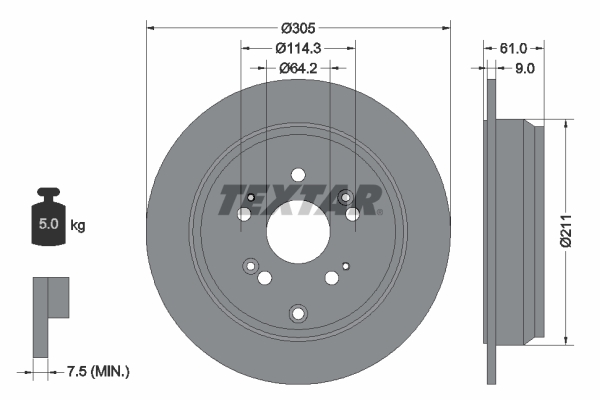 TEXTAR TEX 92162503 Féktárcsa