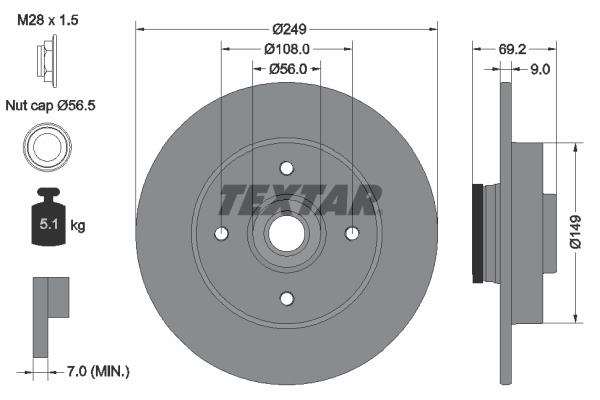 TEXTAR 211 789 92202103 - Féktárcsa