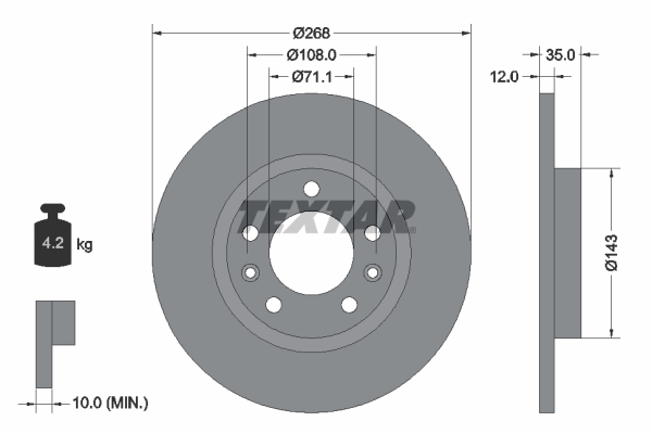 TEXTAR TEX 92268003 FÉKTÁRCSA