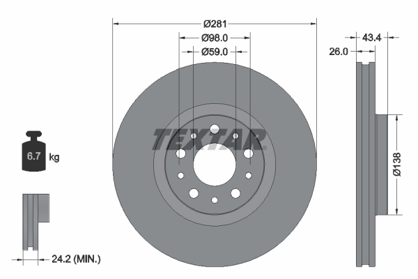 TEXTAR TEX 92304803 FÉKTÁRCSA 1020210