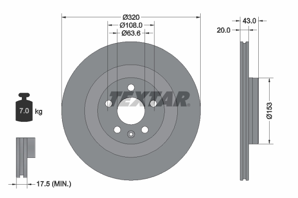 TEXTAR 92309703 TARCZA HAM. VOLVO T. S60/S90/V60/V90/XC60/XC90 2,0 14-