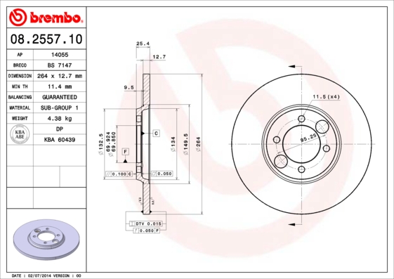 BREMBO BRE08.2557.10 féktárcsa