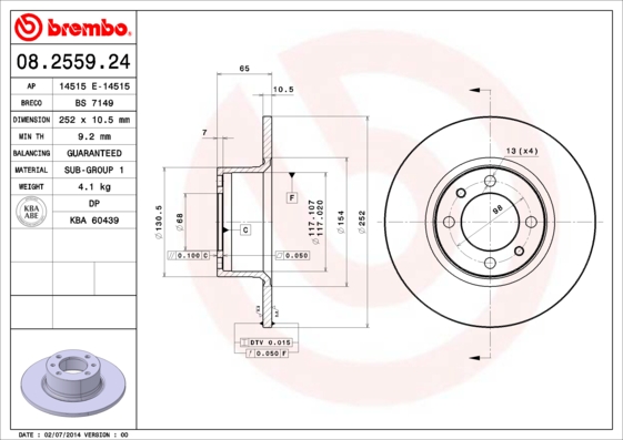 BREMBO BRE08.2559.24 féktárcsa