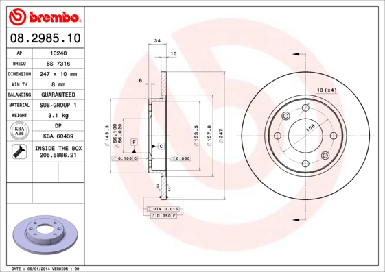 BREMBO BRE08.2985.10 féktárcsa