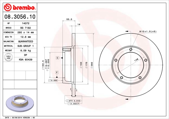 BREMBO 08.3056.10BR Féktárcsa